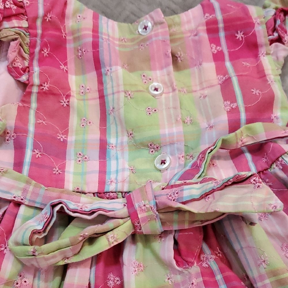Blueberi Boulevard Pink and Green Plaid Dress with Floral Details Baby 24 Months - Picture 7 of 7